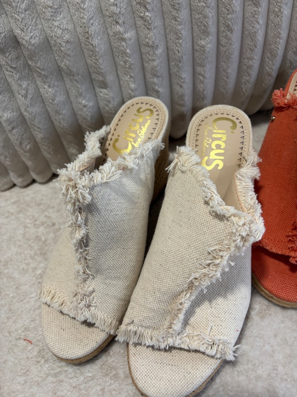 Circus by Sam Edelman Frayed Canvas Slide Mules in Ivory and Coral - Picture 4 of 4